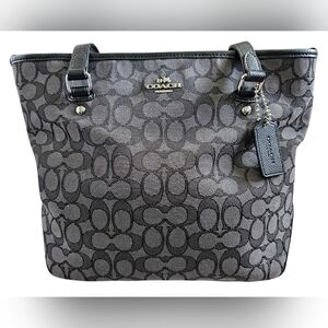Coach Outline Black and Gray Signature Tote, Excellent Condition